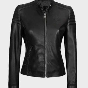 black biker leather jacket