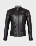 black quilted moto cafe racer bikers leather jacket