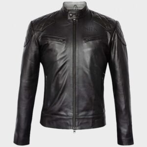 black quilted moto cafe racer bikers leather jacket