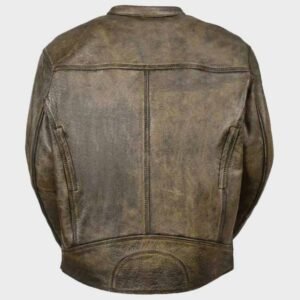 brown distressed leather biker jacket