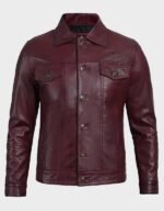 maroon leather trucker jacket