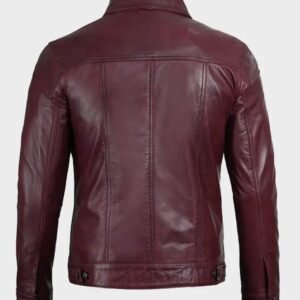 maroon trucker leather jacket