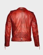 men biker slim fit sheepskin classic red leather jacket