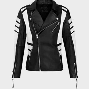 men black and white fashion biker jacket