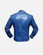 men genuine lambskin leather blue biker jacket