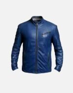 men genuine lambskin leather blue jacket