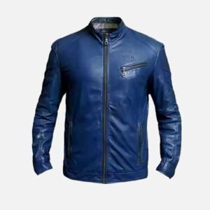 men genuine lambskin leather blue jacket