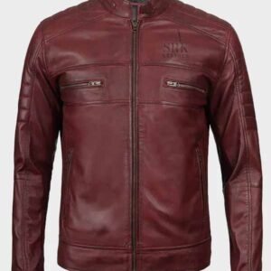 men maroon leather jacket