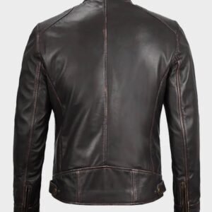 men rub off leather biker jacket