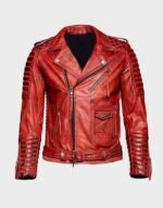 men slim fit sheepskin classic red leather jacket