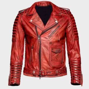 men slim fit sheepskin classic red leather jacket