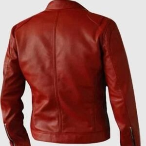 mens biker leather jacket red