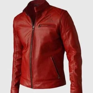 mens biker red leather jacket