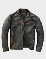 mens biker vintage cafe racer distressed brown jacket