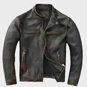 mens biker vintage cafe racer distressed brown jacket