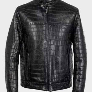 mens black real leather crocodile embossed jacket