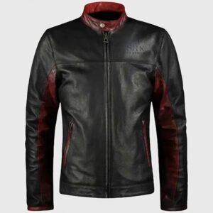 mens black & red bikers leather jacket