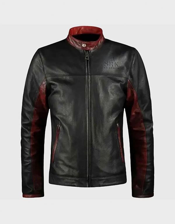 mens black & red bikers leather jacket