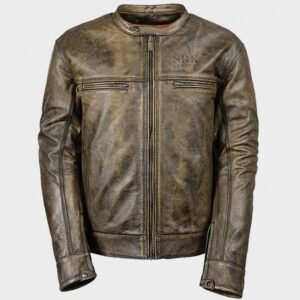 mens brown distressed leather bikers jacket