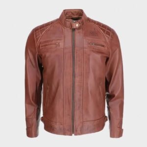 men’s brown quilted bikers leather jacket