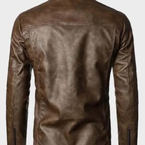 mens lightweight fashion motorcycle leather jacket brown