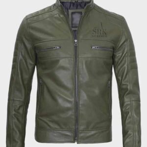 mens military green cafe racer leather jacket