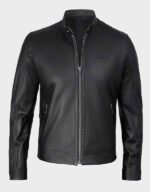 mens premium black cafe racer leather jacket