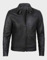 mens premium black crocodile textured leather jacket