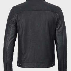 mens premium crocodile textured leather jacket black