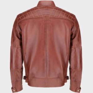 men’s quilted biker leather jacket brown