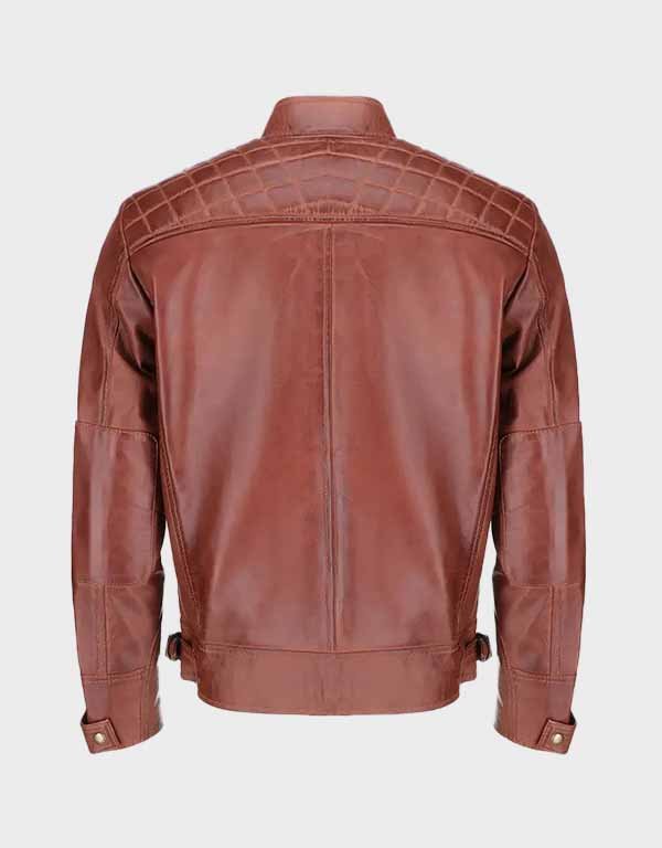 men’s quilted biker leather jacket brown