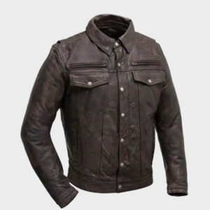 mens real lamb distressed leather trucker jacket