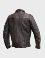 mens real lamb distressed leather trucker jacket brown