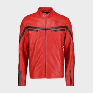 mens red biker leather jacket