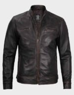 mens rub off brown leather biker jacket