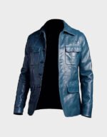 mens soft lambskin leather blue coat jacket