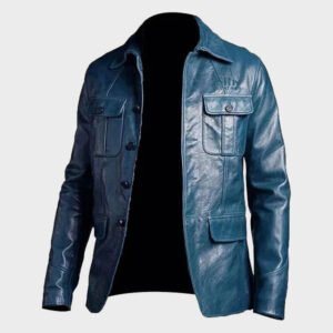 mens soft lambskin leather blue coat jacket