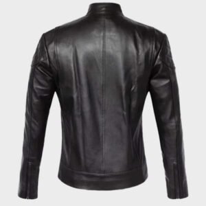 quilted moto cafe racer biker leather jacket black