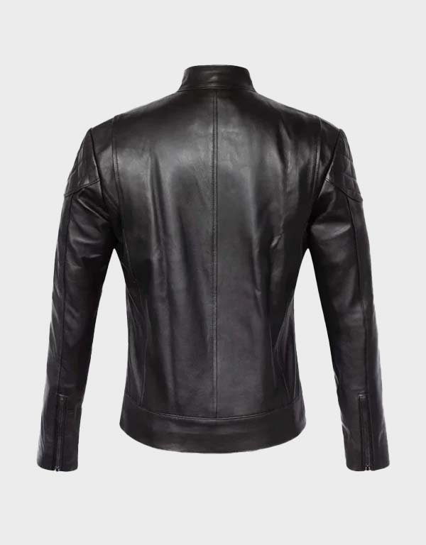 quilted moto cafe racer biker leather jacket black