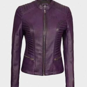 rachel womens slim fit purple moto leather jacket