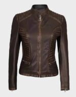 rachel womens slim fit ruboff brown leather jacket