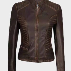 rachel womens slim fit ruboff brown leather jacket