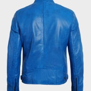 real lambskin leather blue cafe racer jacket