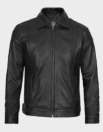 reeves mens shirt collar vintage black leather jacket