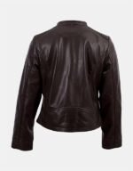 short length brown leather jacket women