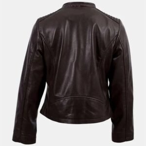 short length brown leather jacket women