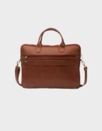 slim tan leather laptop bag