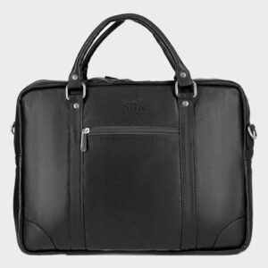 soft grain natural black leather laptop bag