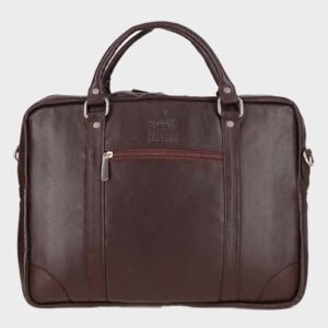 soft grain natural dark brown leather laptop bag