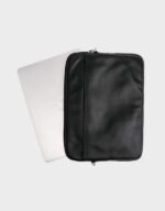 the sleek black leather laptop bag